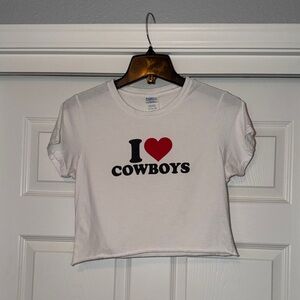 Port and Company White Crop Top with 'I Heart Cowboys' Design